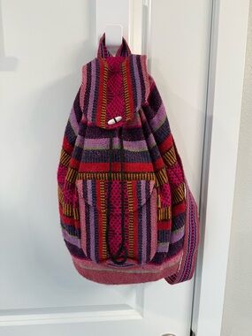 Backpack- Handwoven Pink Multicolor Striped